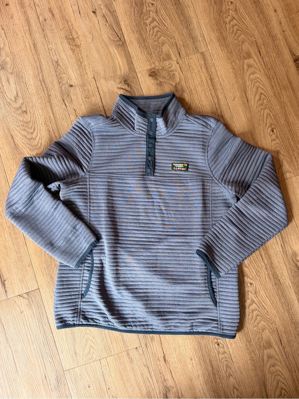 L.L. Bean Men’s Gray Quilted Ribbed Zip-Up Pullover